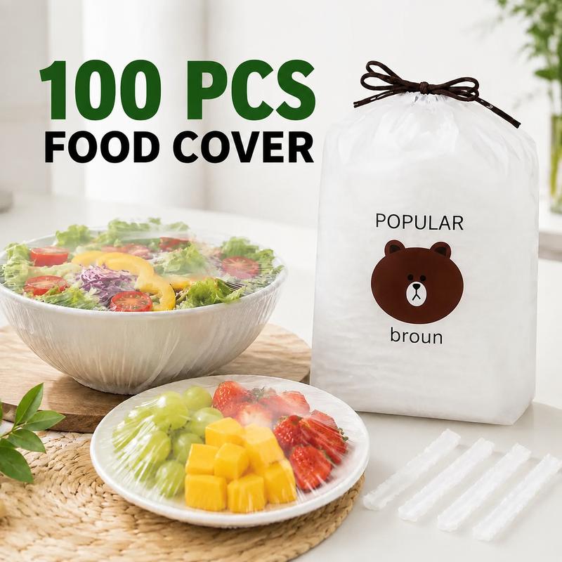 100-Pack Elastic Food Covers — Stretch Bowl & Plate Wraps